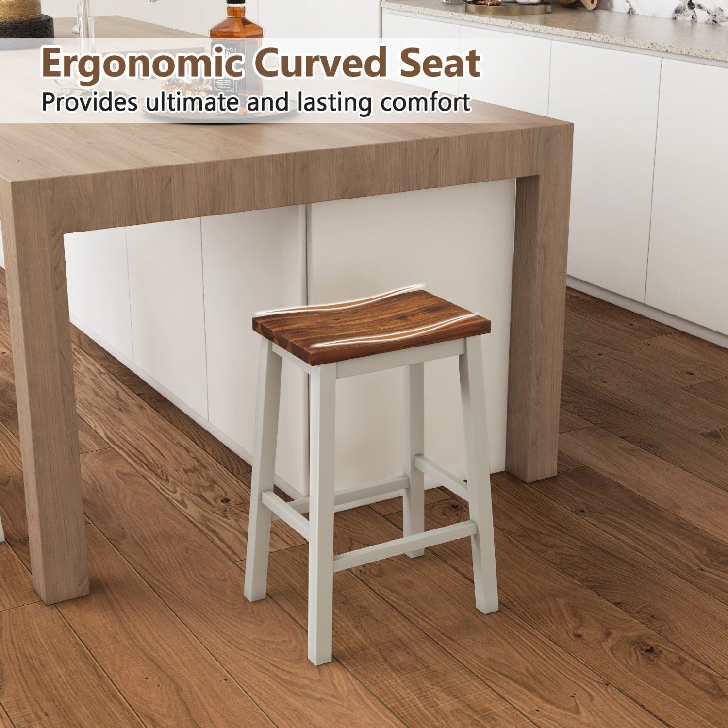 Saddle Bar Stools Set of 4 with Footrests, 24.5-Inch