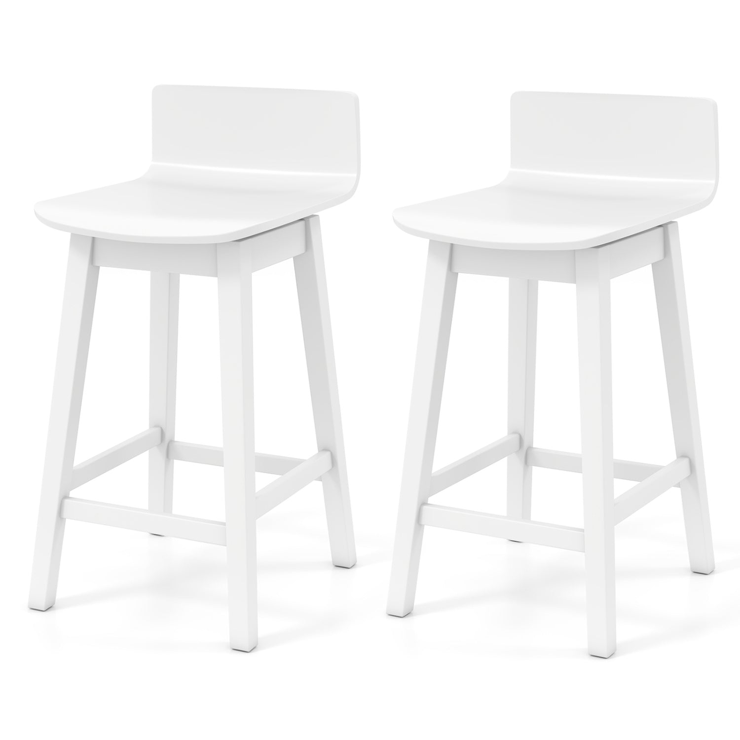 24.5 Inch Swivel Wooden Bar Stools Set of 2 with Rubber Wood Legs and Low Back