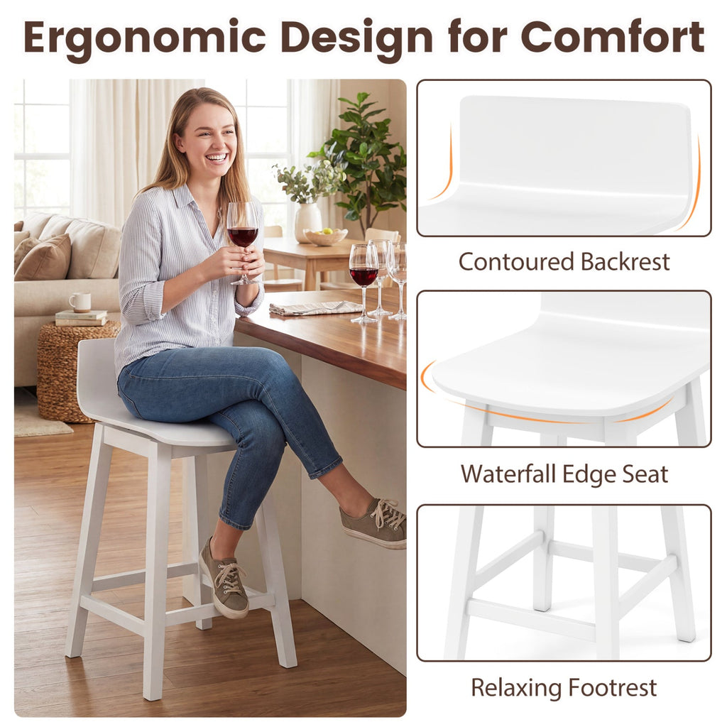 24.5 Inch Swivel Wooden Bar Stools Set of 2 with Rubber Wood Legs and Low Back