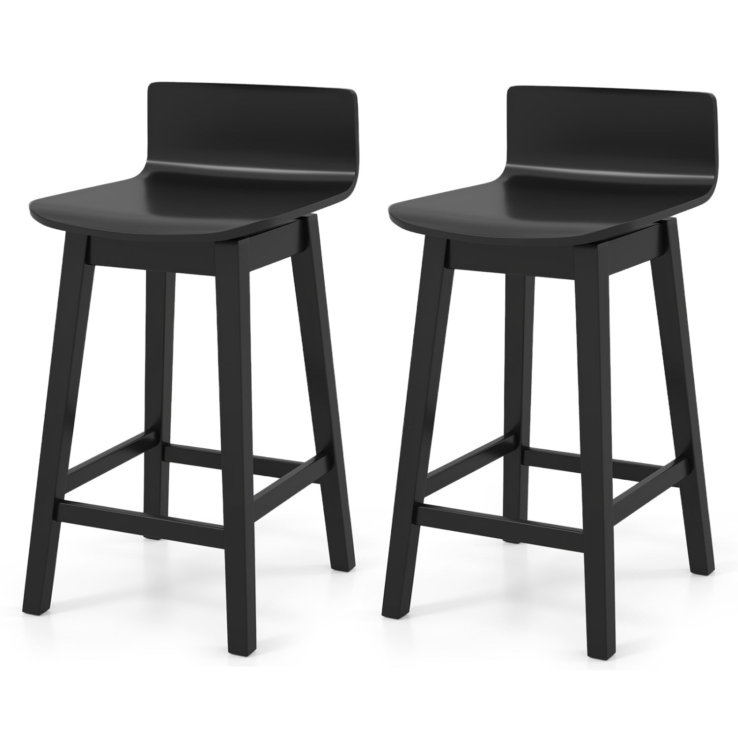 24.5 Inch Swivel Wooden Bar Stools Set of 2 with Rubber Wood Legs and Low Back