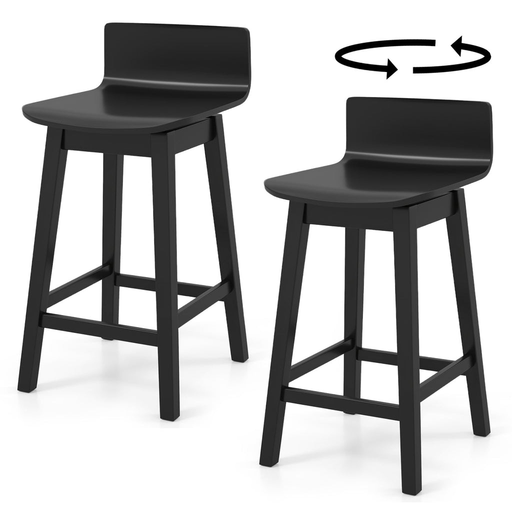 24.5 Inch Swivel Wooden Bar Stools Set of 2 with Rubber Wood Legs and Low Back