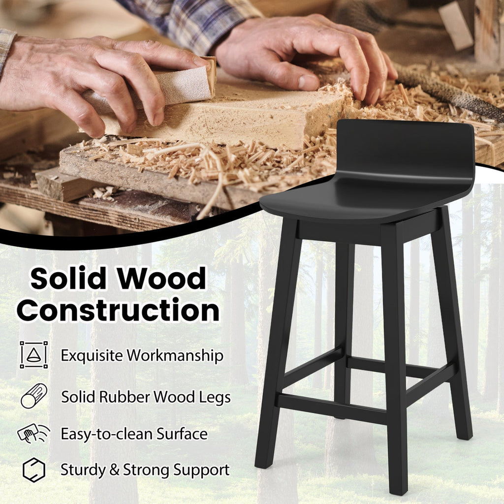 24.5 Inch Swivel Wooden Bar Stools Set of 2 with Rubber Wood Legs and Low Back