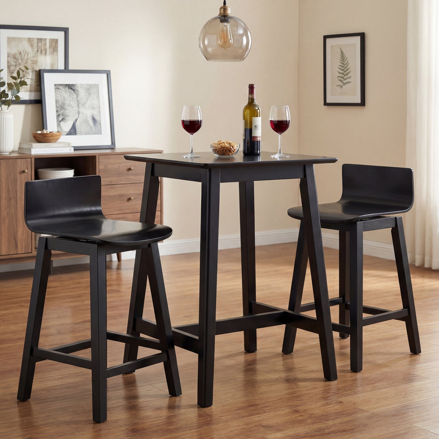 24.5 Inch Swivel Wooden Bar Stools Set of 2 with Rubber Wood Legs and Low Back