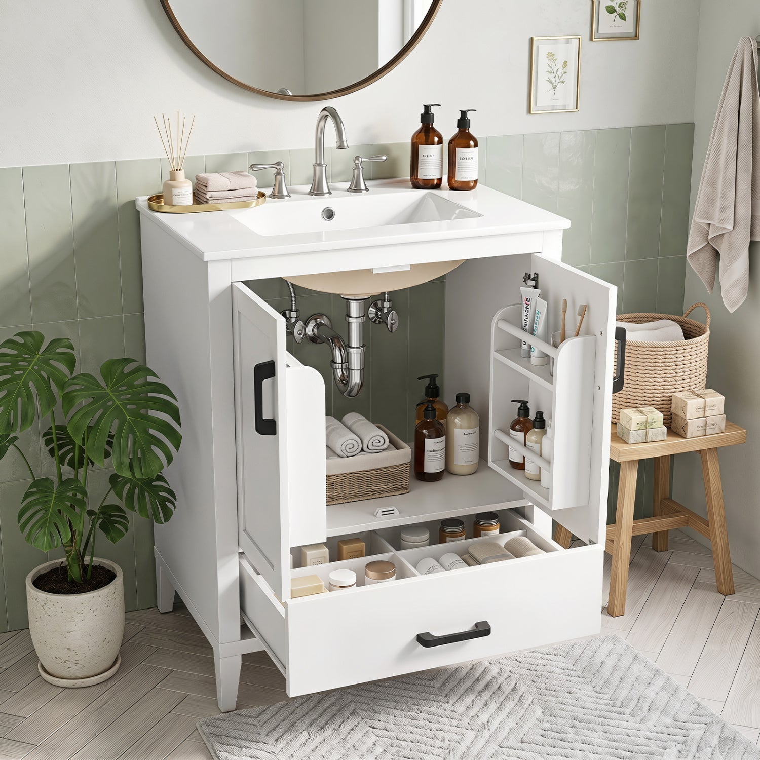 24.5" Bathroom Vanity with Ceramic Sink and Drawer