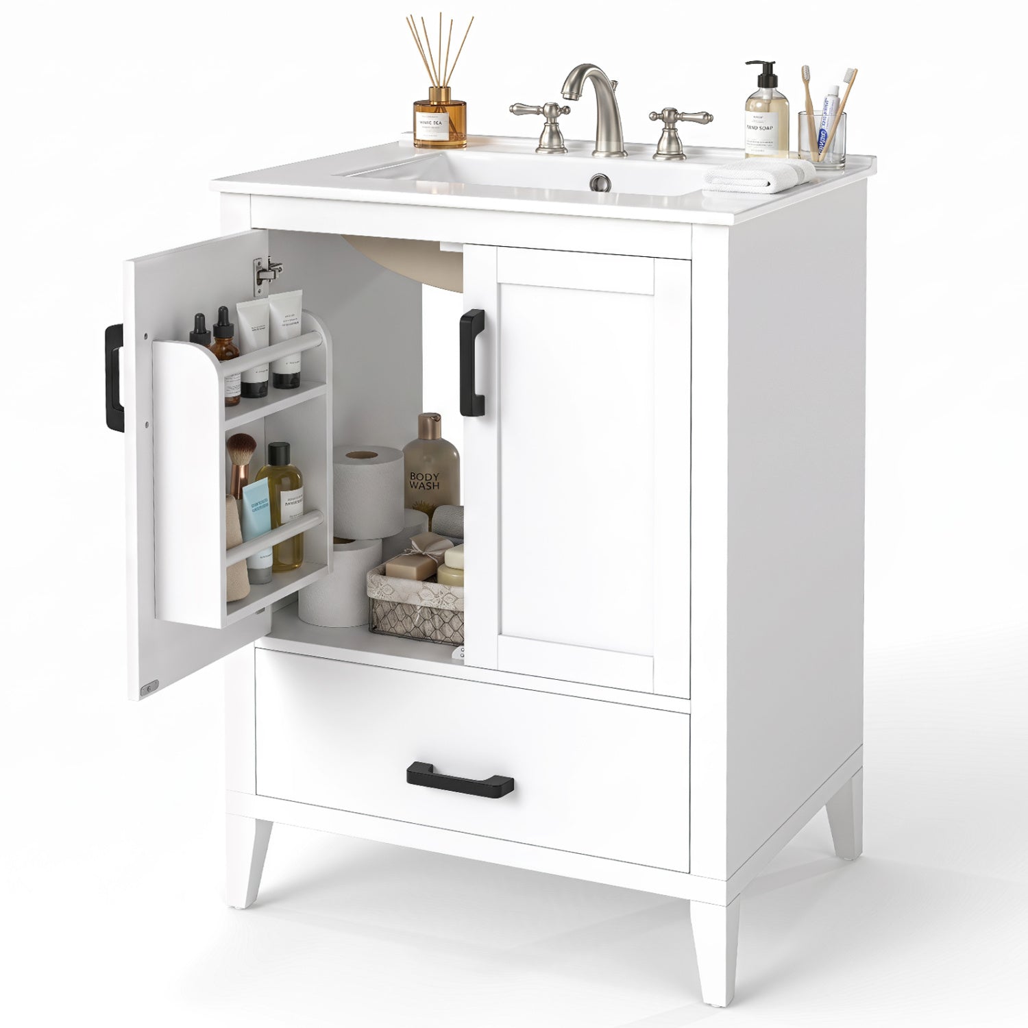 24.5" Bathroom Vanity with Ceramic Sink and Drawer