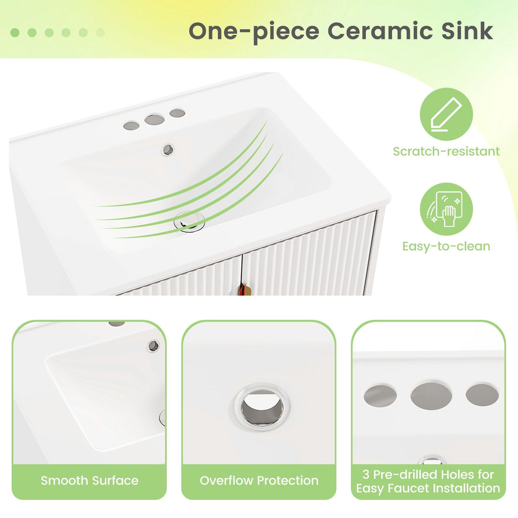 24 Inch Bathroom Vanity with Sink Combo and Adjustable Shelf-White