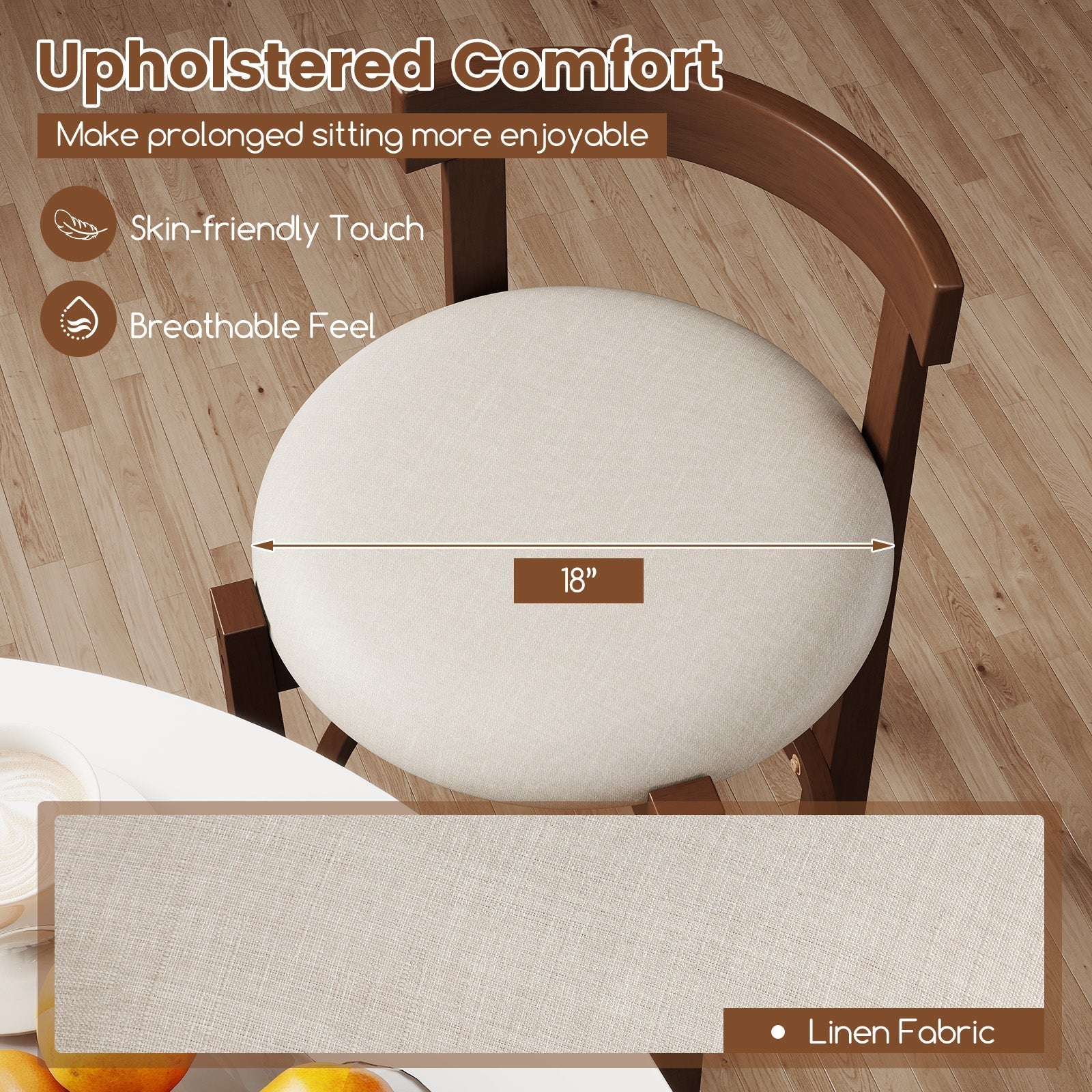 24 Inch Counter Height Bar Stools Set of 2 with Backrests and Footrests-Beige