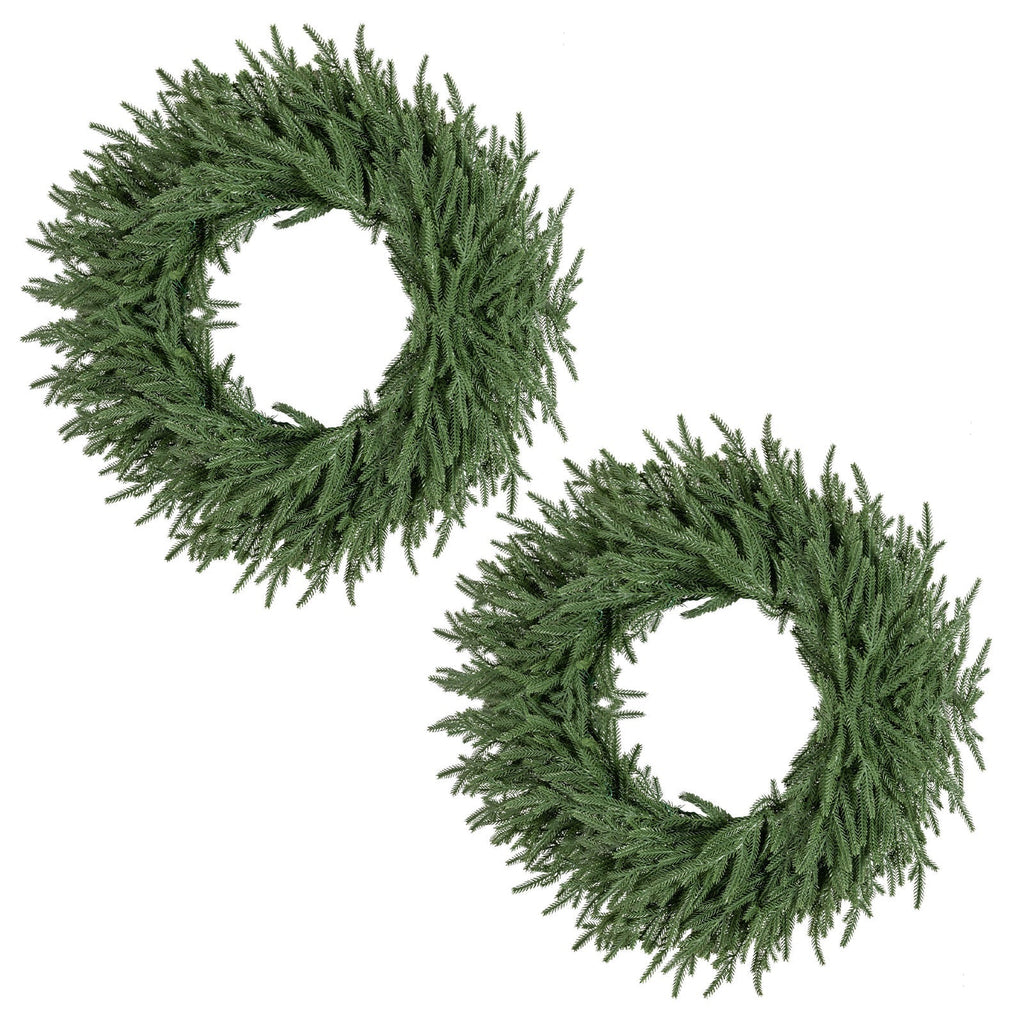 24 Inch Pre-lit Christmas Wreath with 108 Branch Tips and 35 Warm White LED Lights for Wall Window