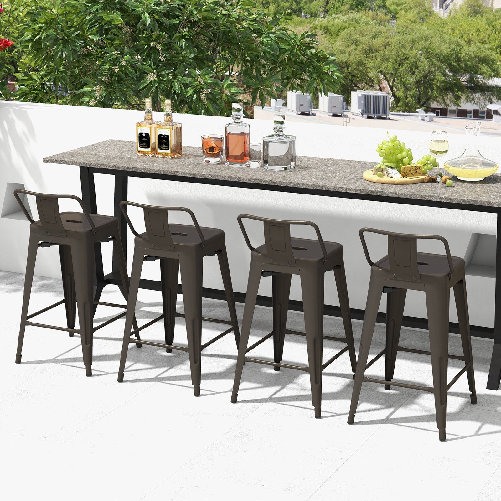 24 Inch Set of 4 Cafe Side Chairs with Rubber Feet and Removable Back