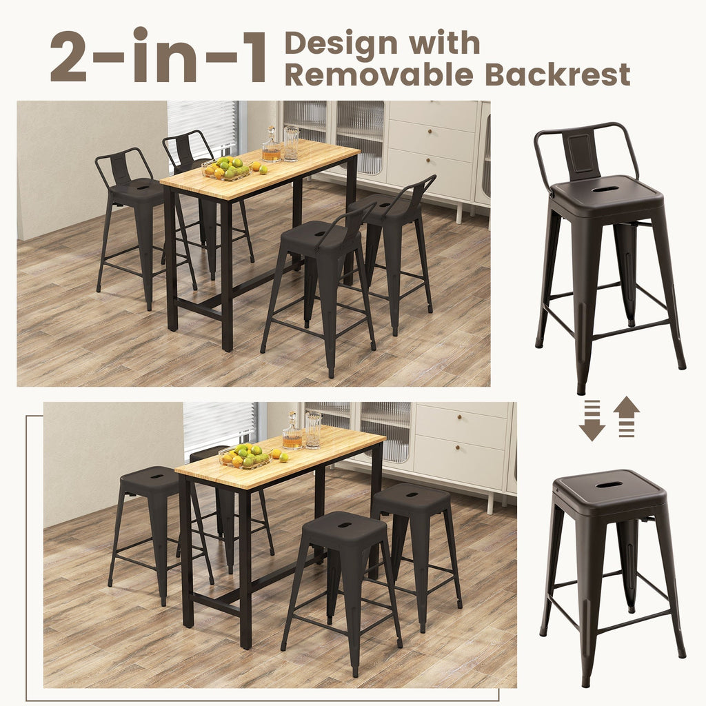 24 Inch Set of 4 Cafe Side Chairs with Rubber Feet and Removable Back