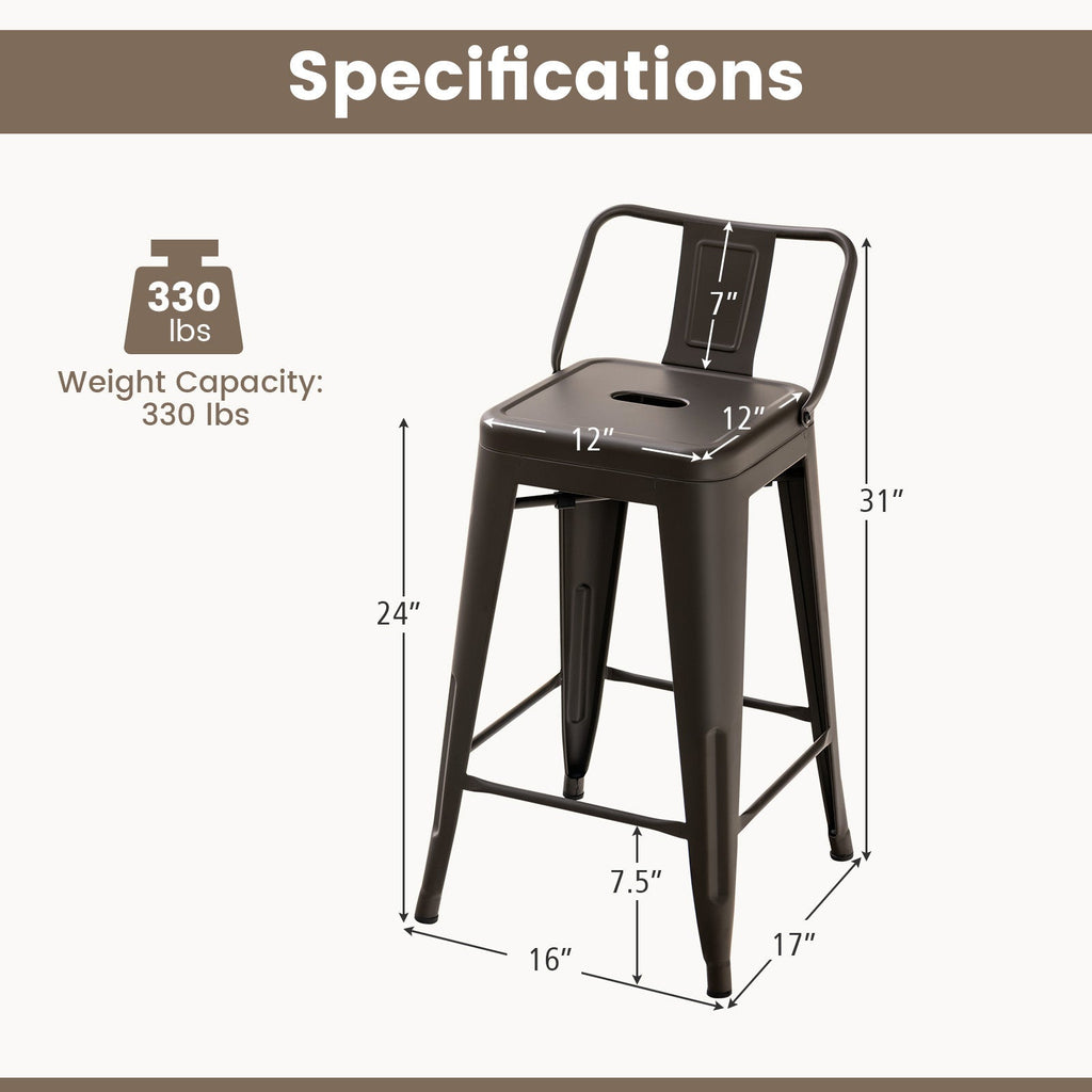 24 Inch Set of 4 Cafe Side Chairs with Rubber Feet and Removable Back