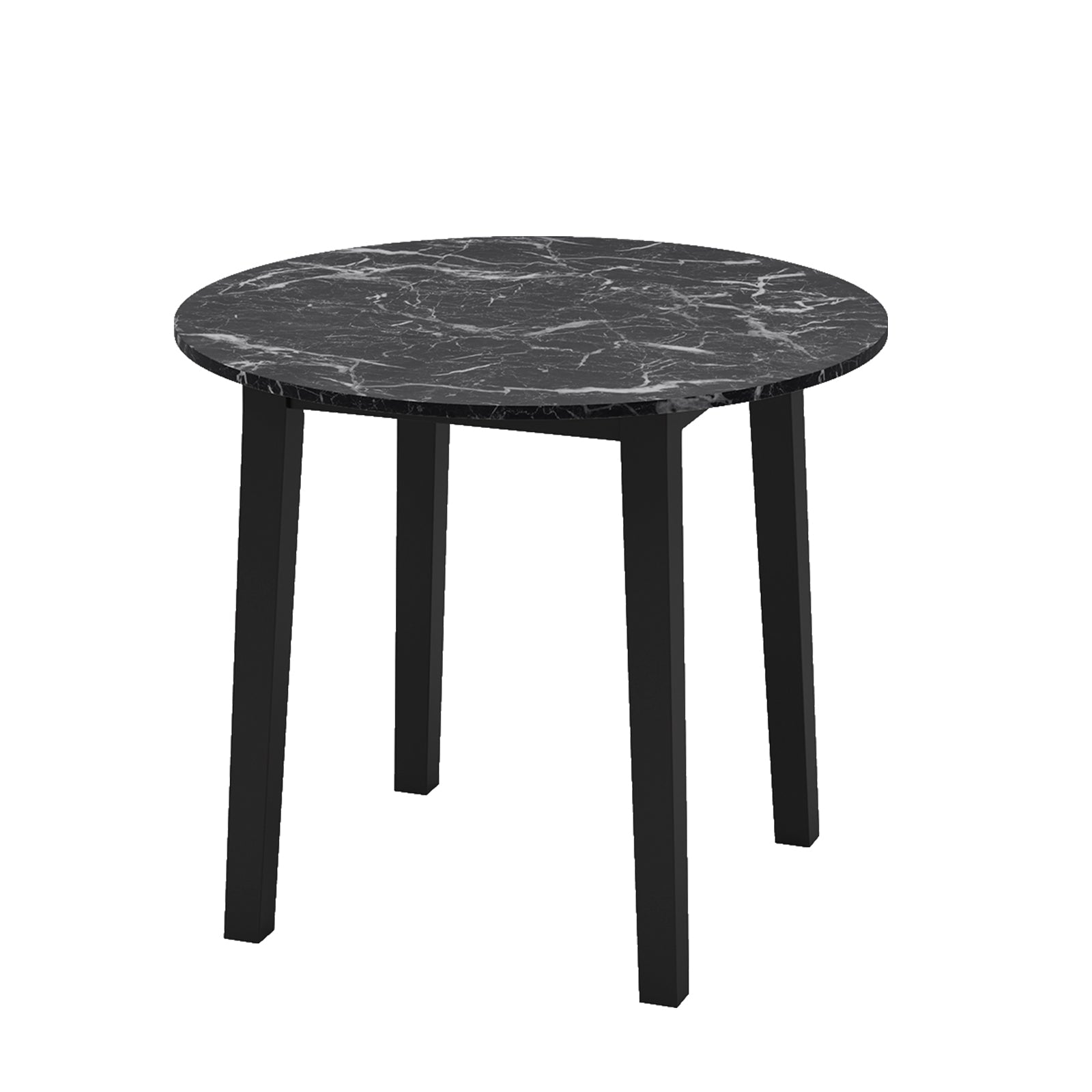 35 Inch Round Dining Table with Rubber Wood Legs and Marble-textured Veneer Tabletop