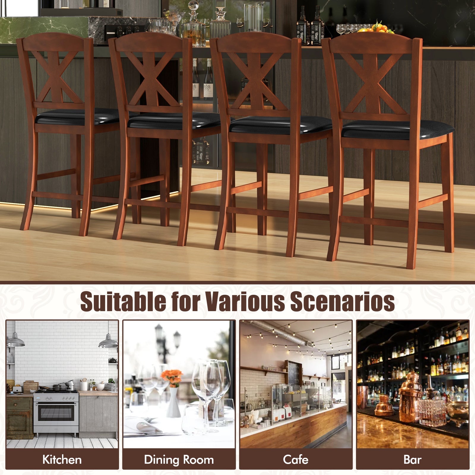 24 Inch Upholstered Dining Chair with Hollowed High Backrest Set of 2-Brown