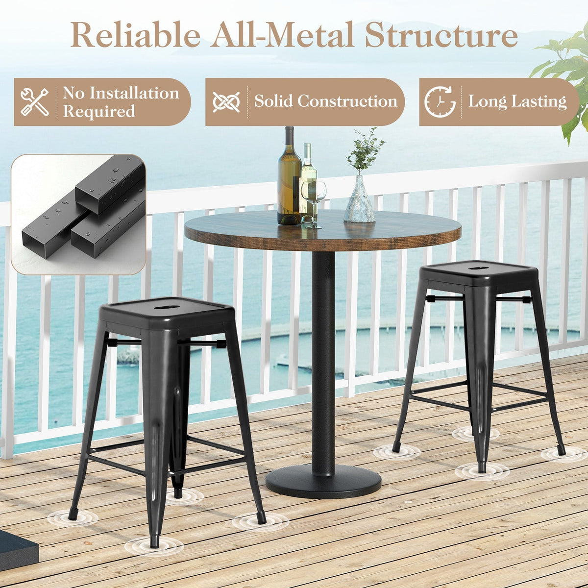 24 Inch Set of 4 Tolix Style Counter Height Barstool Stackable Chair