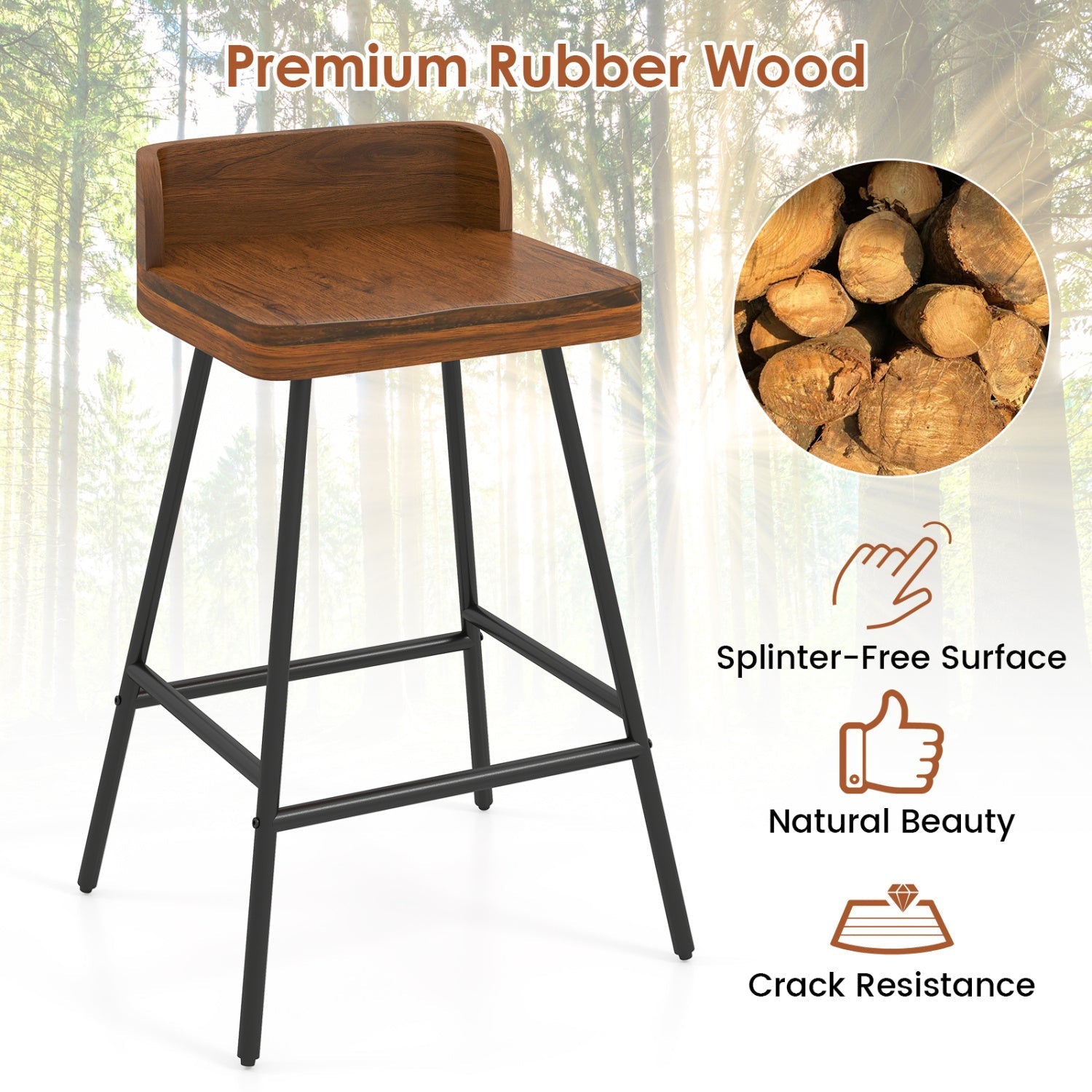 24" Bar Stool with Low Back and Footrest - Walnut
