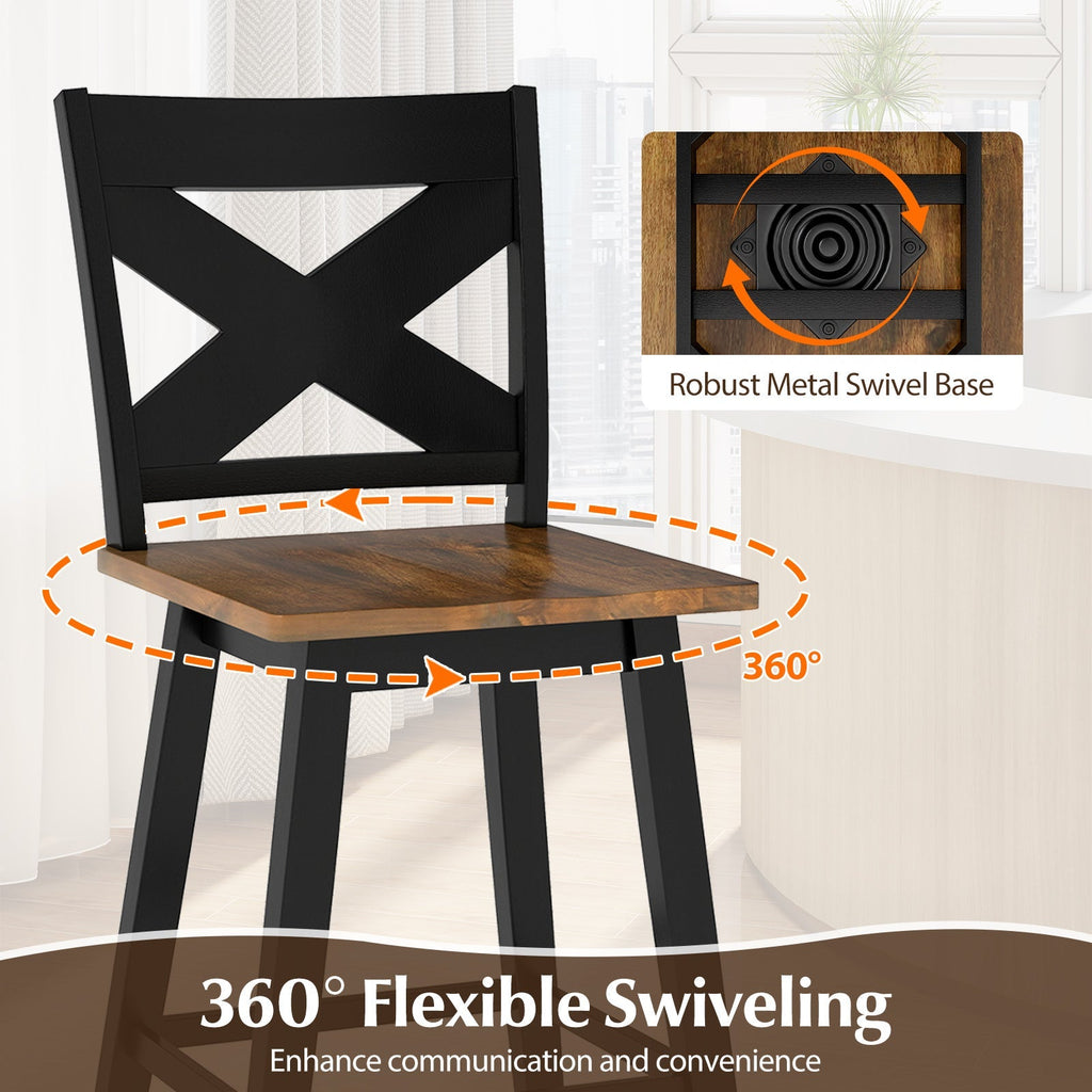 24" Rubberwood Swivel Barstools Set of 2 with Backrest and Large Seat