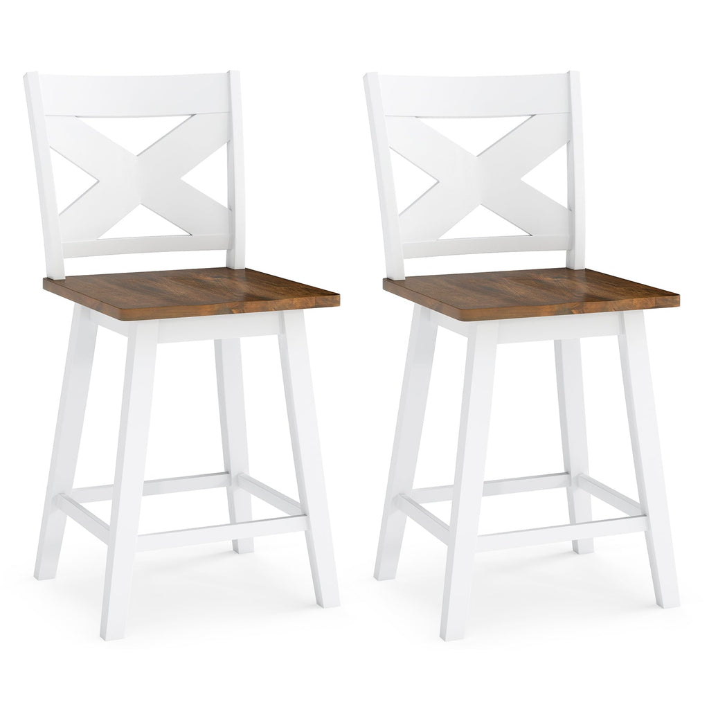 24" Rubberwood Swivel Barstools Set of 2 with Backrest and Large Seat