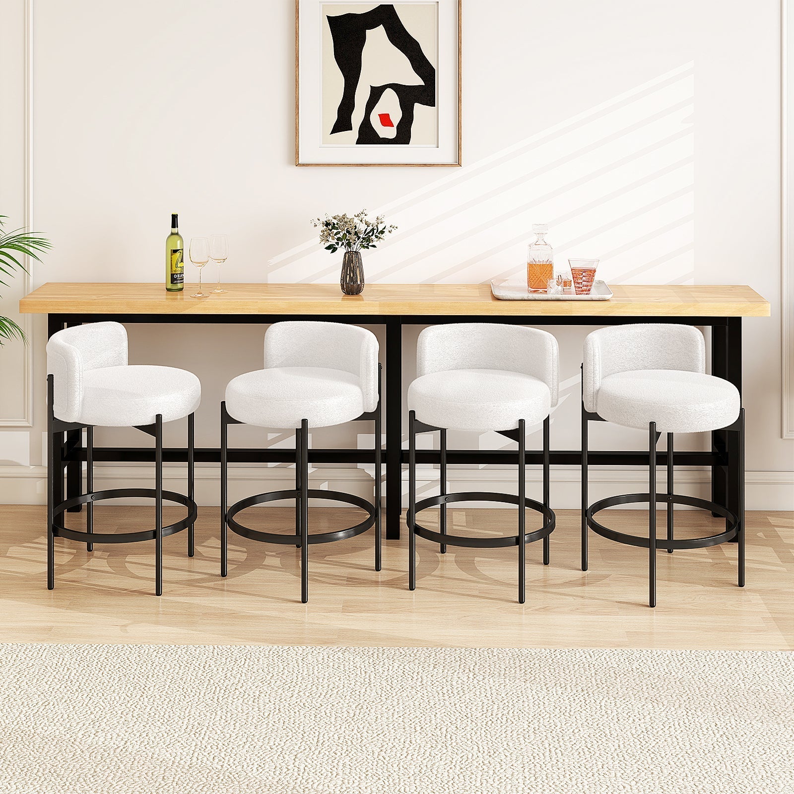 24 Inch Boucle Counter Stools Set of 2 with Curved Backrest
