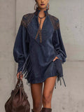 Fringed Lantern Sleeve Mini Dress