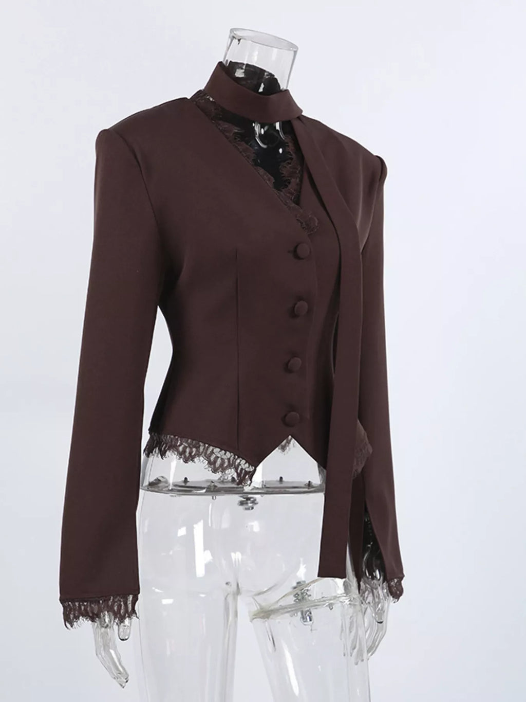 Lace Trim Button Up Blazer