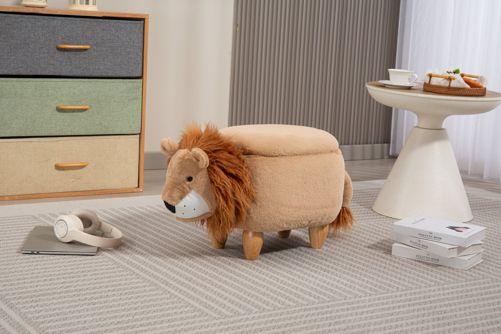 Luke the Lion Storage Ottoman with Hidden Storage - Faux Fur