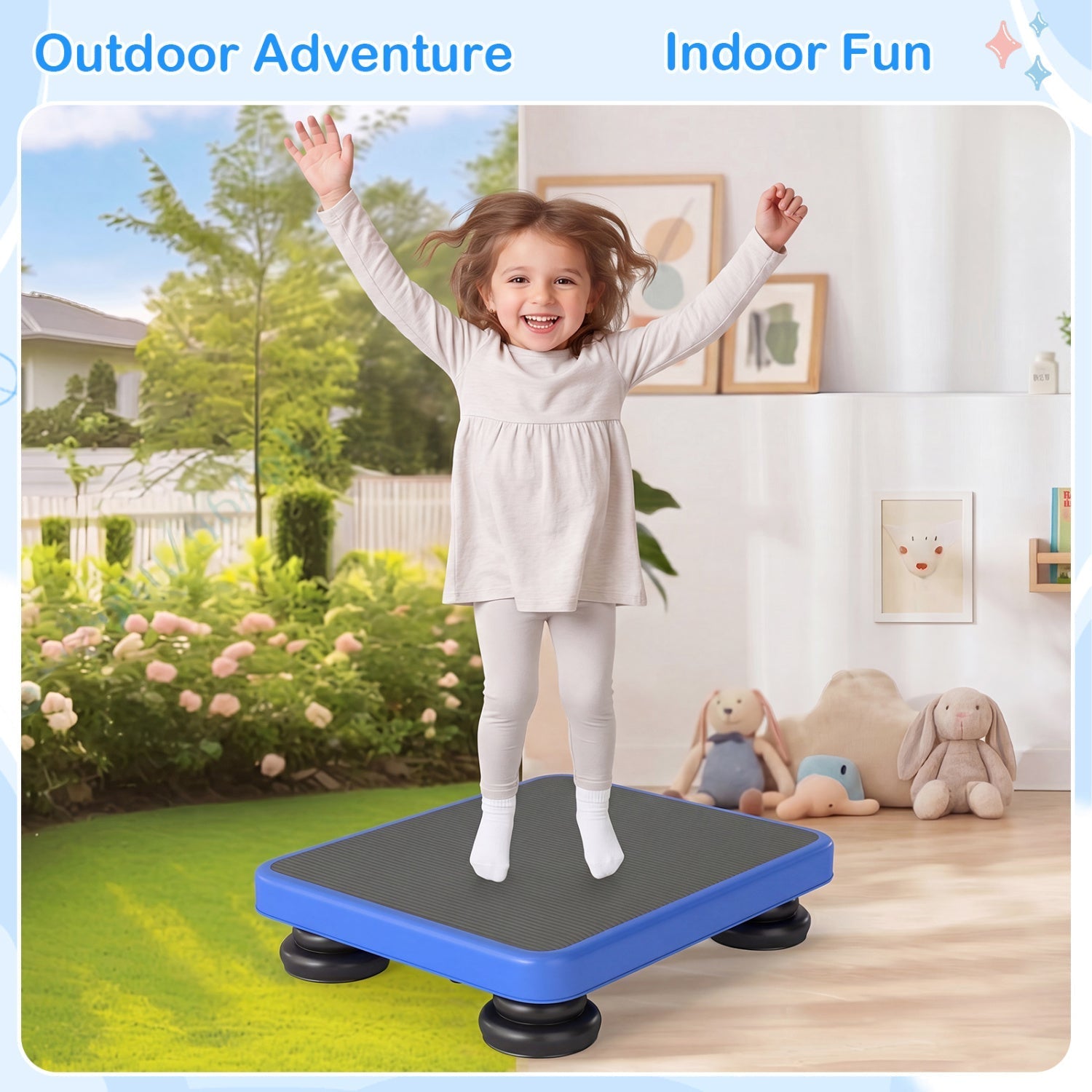 Kids Rebounder Bouncing Board 24x20" with Elastic Ropes