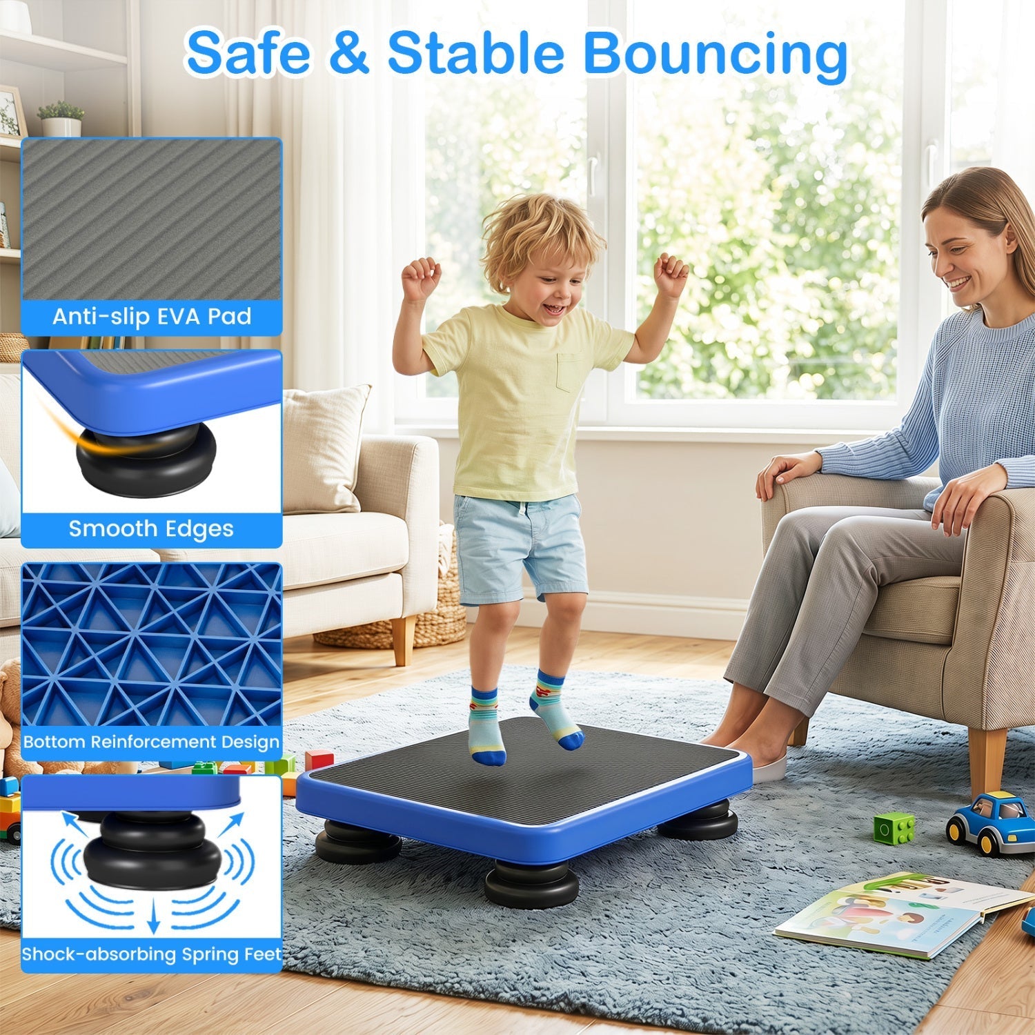Kids Rebounder Bouncing Board 24x20" with Elastic Ropes