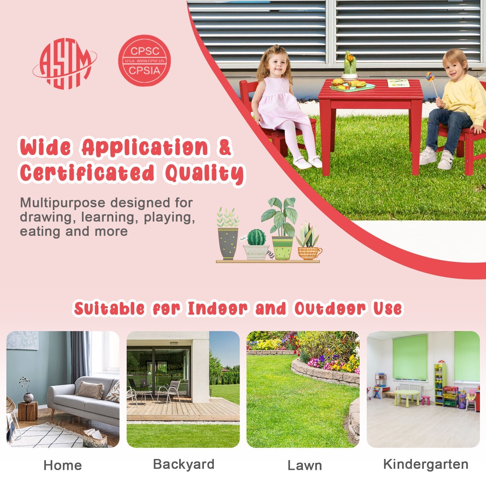 25.5 Inch Square Kids Activity Play Table