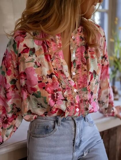 Miss Sparkling  Floral Ruffled Blouse