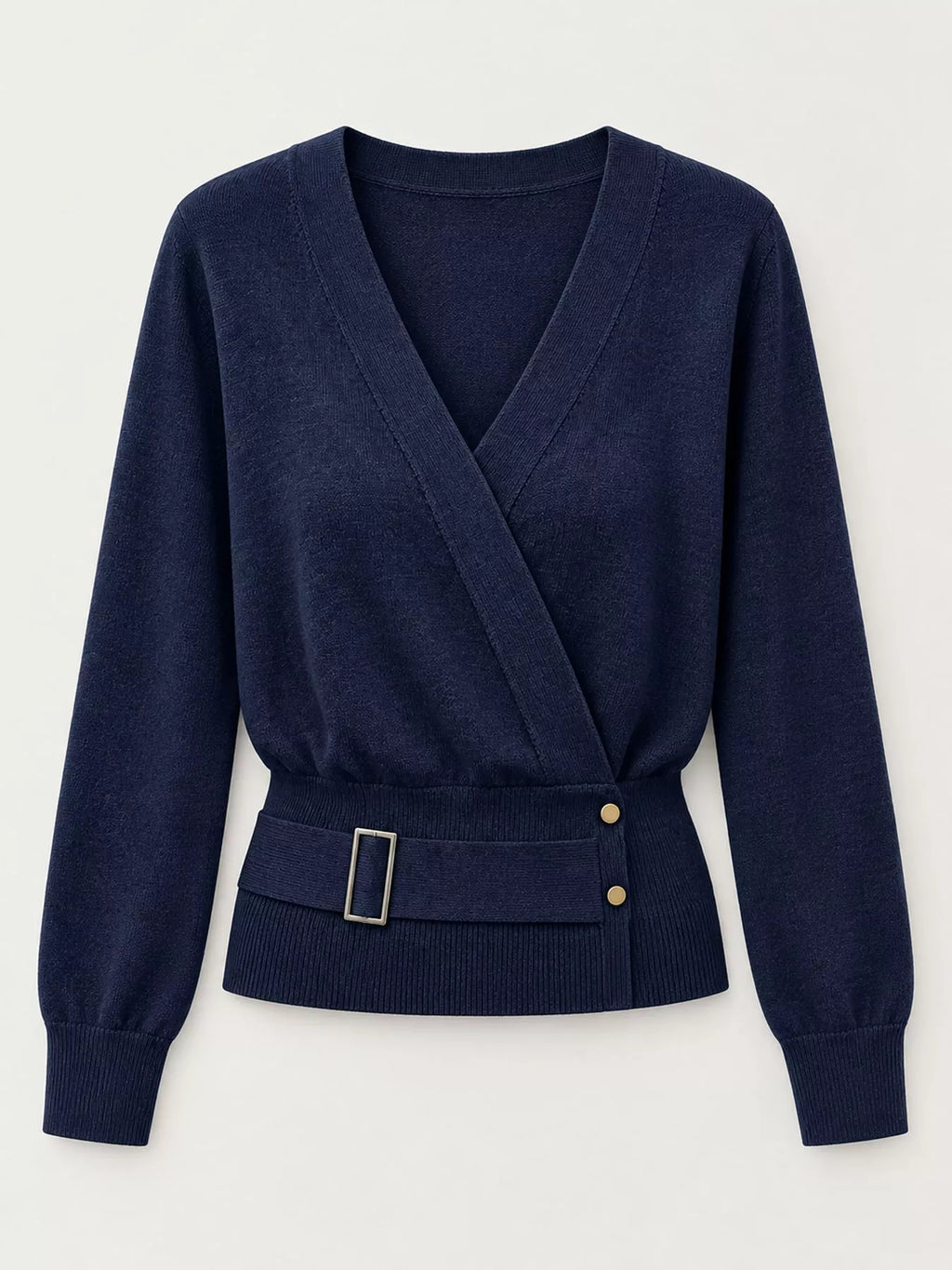 Surplice Elastic Waist Long Sleeve Knit Top