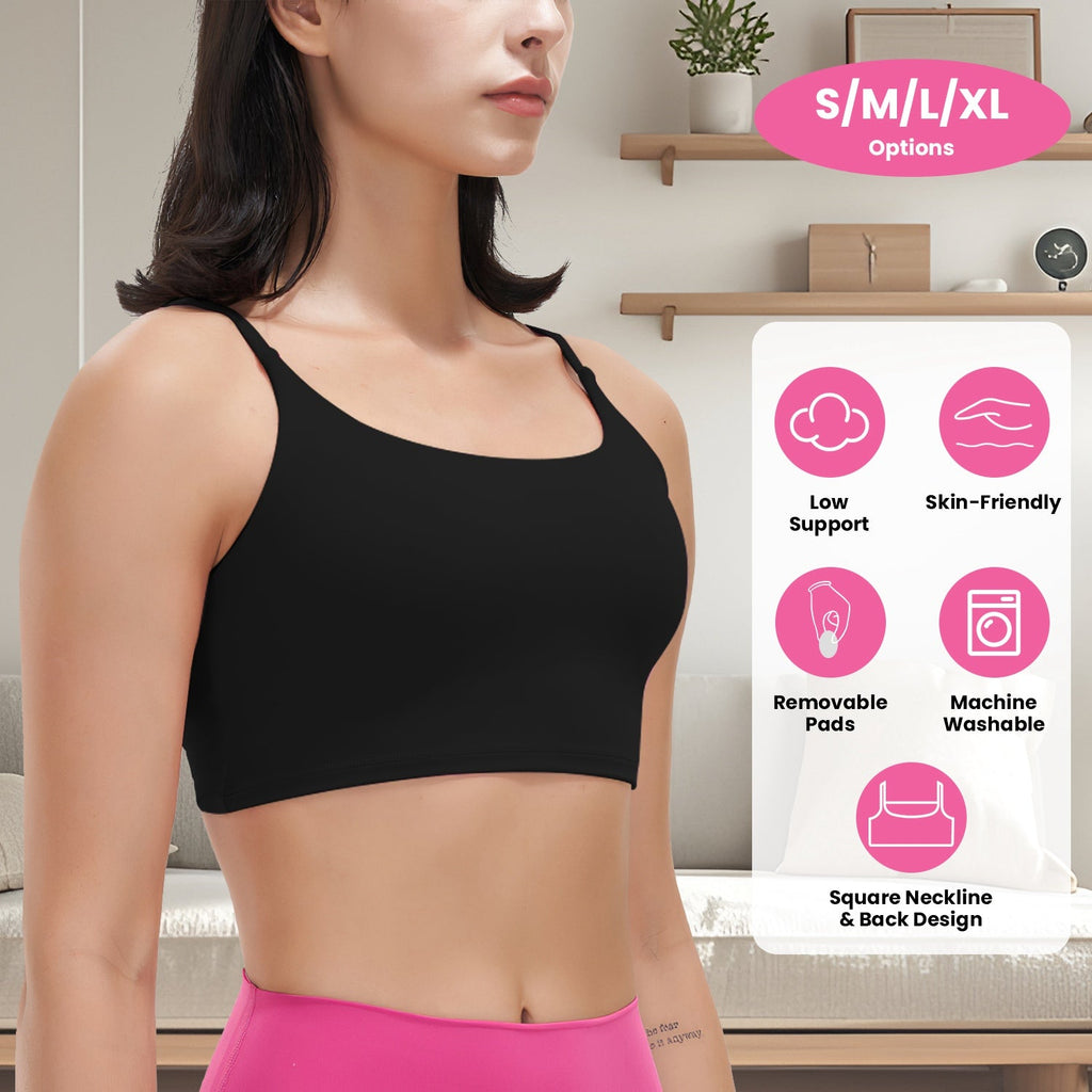 Women Sport Bras with Removable Pads, Low-Impact Square Neck