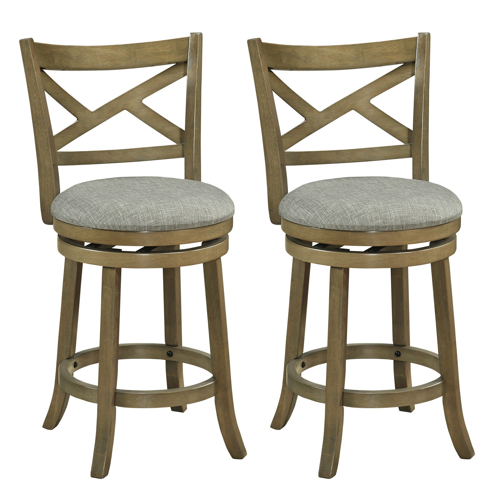 25/30 Inch Swivel Bar Stools Set of 2 with Backrests and Wood Frame
