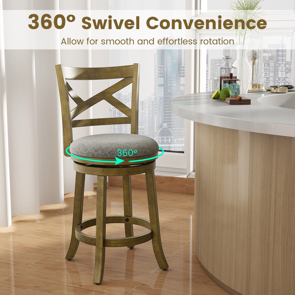 25/30 Inch Swivel Bar Stools Set of 2 with Backrests and Wood Frame