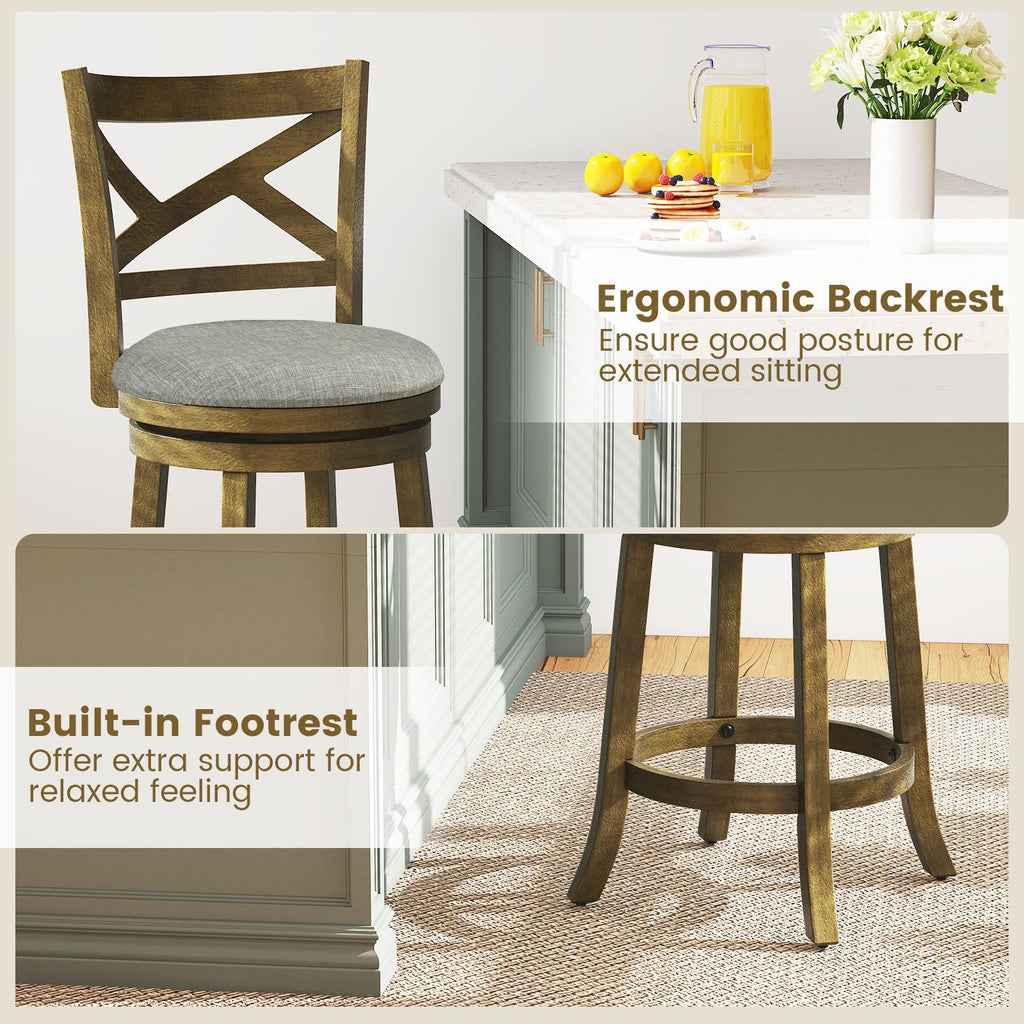 25/30 Inch Swivel Bar Stools Set of 2 with Backrests and Wood Frame