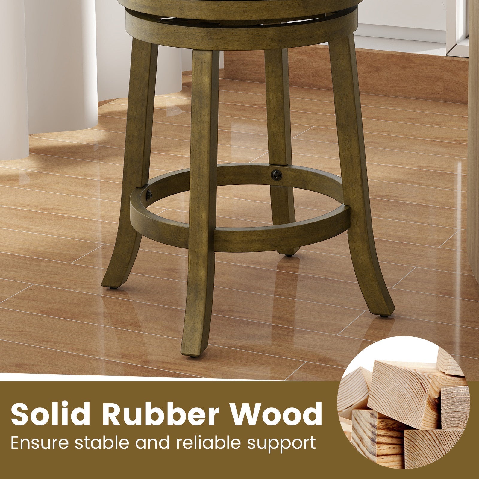 25/30 Inch Swivel Bar Stools Set of 2 with Backrests and Wood Frame