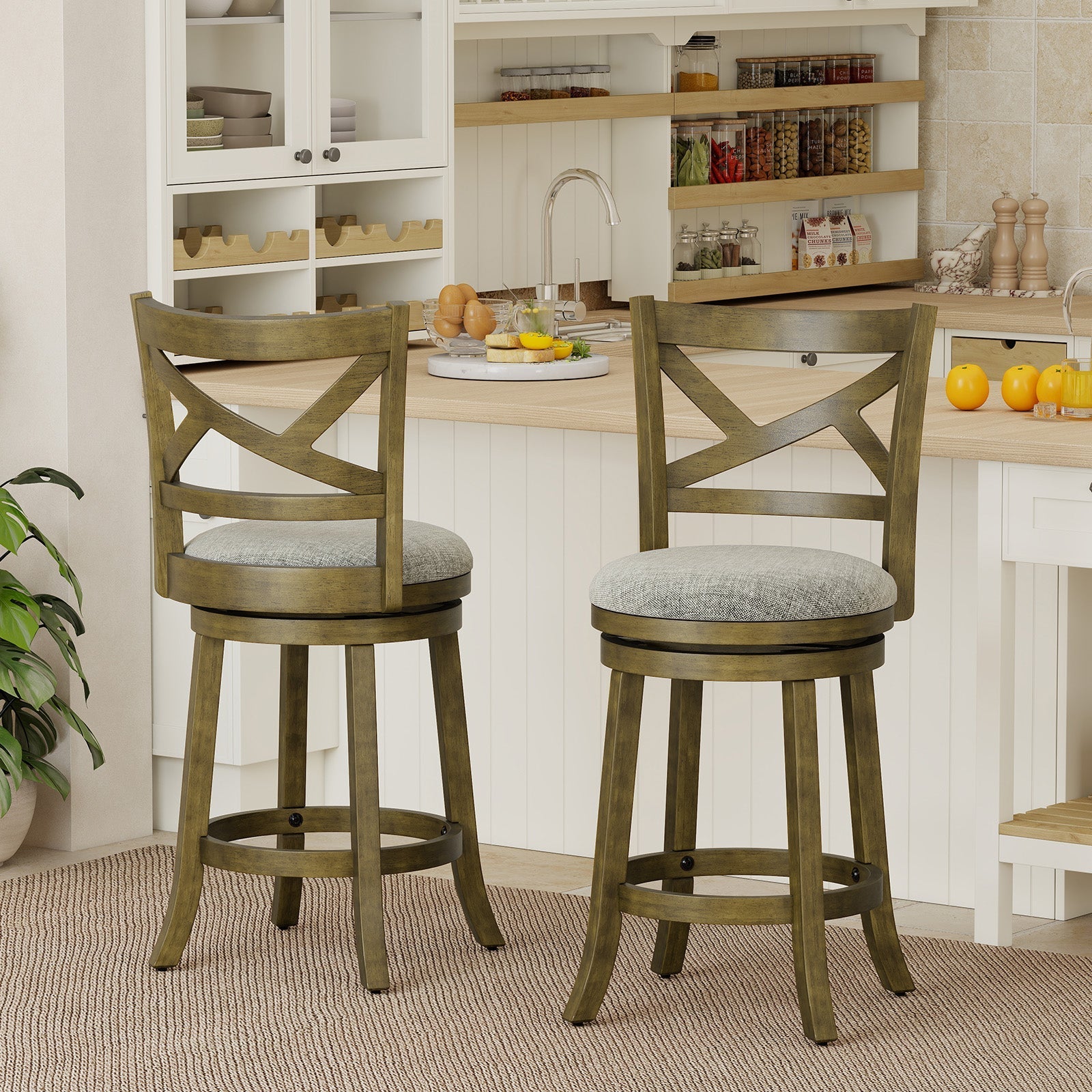 25/30 Inch Swivel Bar Stools Set of 2 with Backrests and Wood Frame