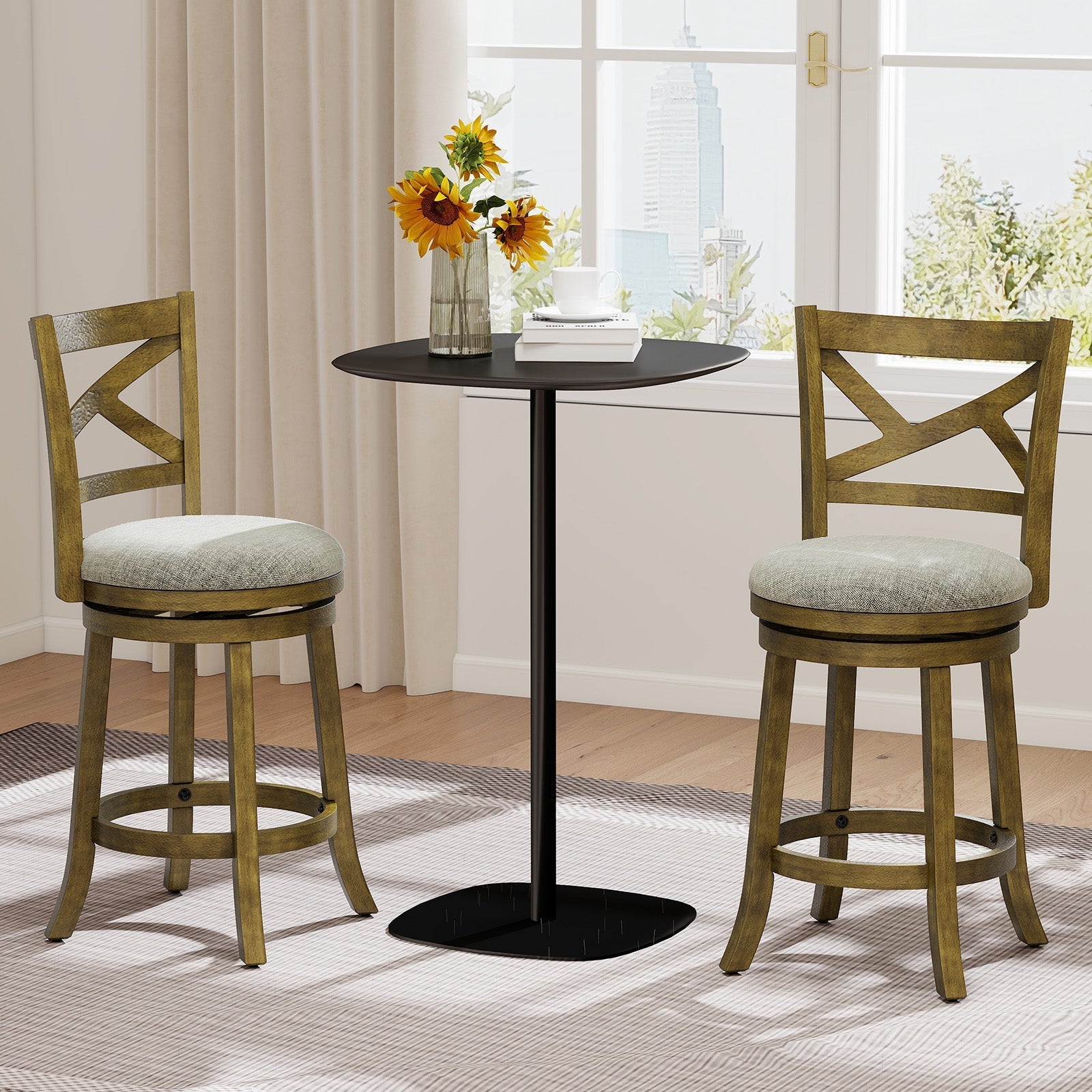 25/30 Inch Swivel Bar Stools Set of 2 with Backrests and Wood Frame