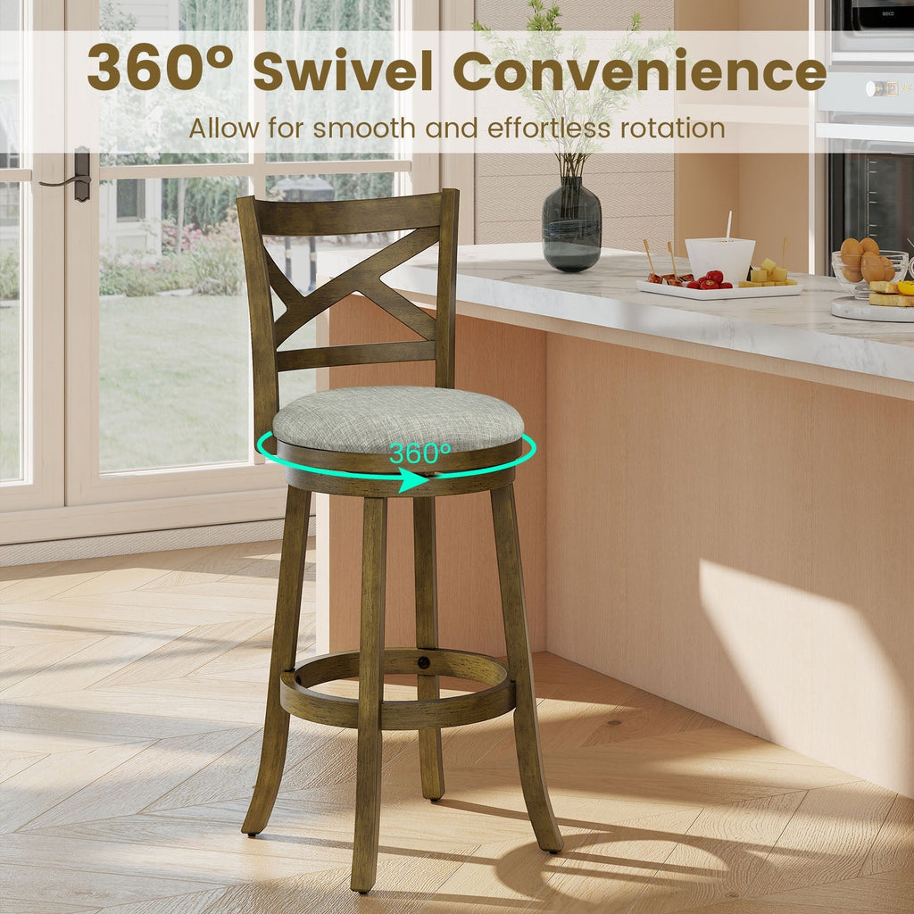 25/30 Inch Swivel Bar Stools Set of 2 with Backrests and Wood Frame