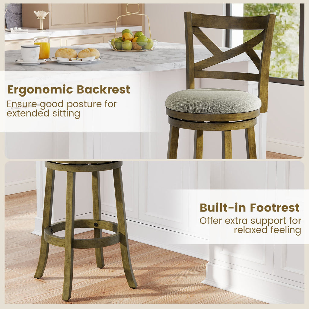25/30 Inch Swivel Bar Stools Set of 2 with Backrests and Wood Frame