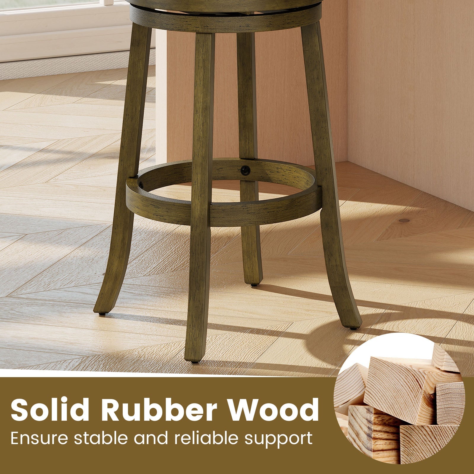 25/30 Inch Swivel Bar Stools Set of 2 with Backrests and Wood Frame