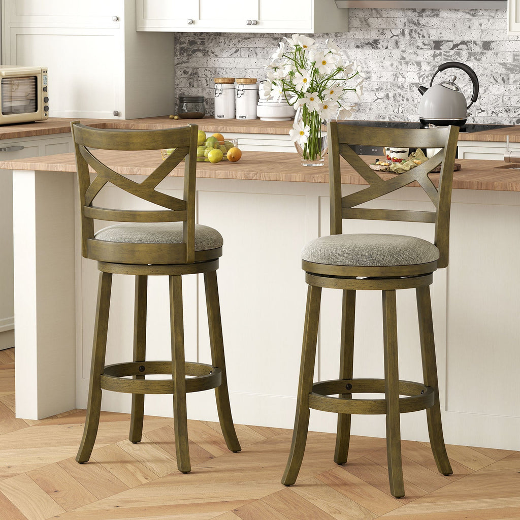 25/30 Inch Swivel Bar Stools Set of 2 with Backrests and Wood Frame