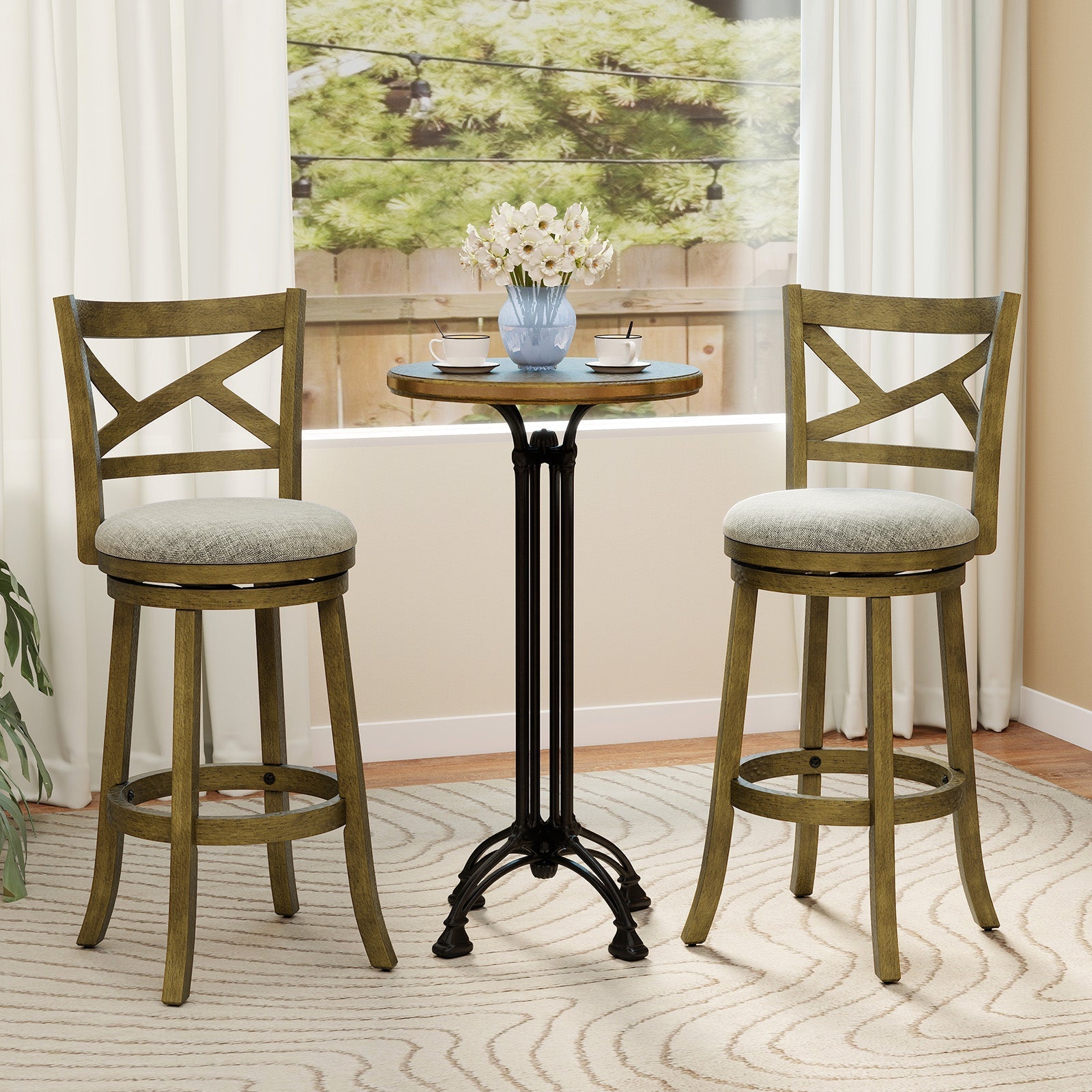 25/30 Inch Swivel Bar Stools Set of 2 with Backrests and Wood Frame