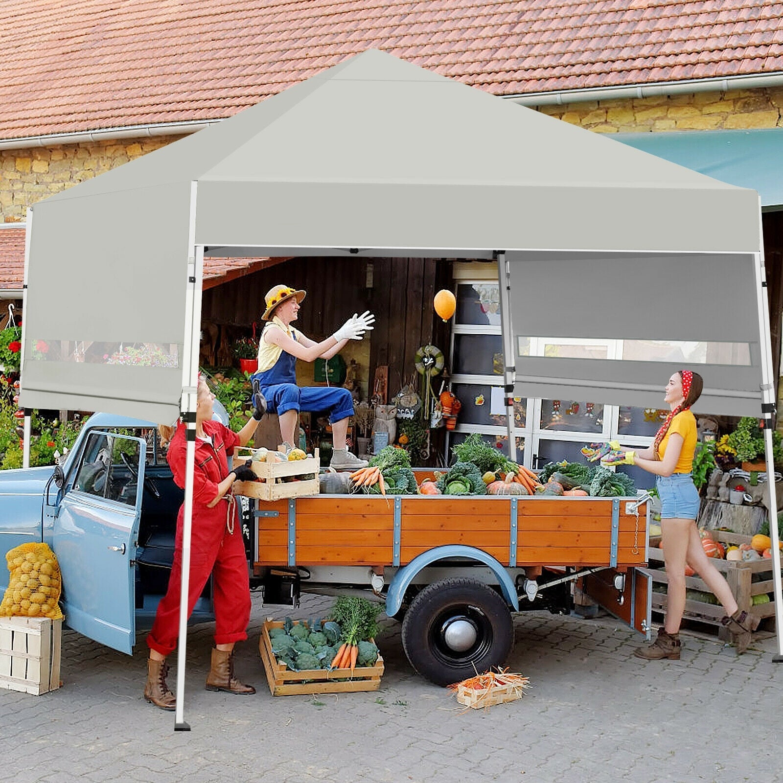 17 Feet x 10 Feet Foldable Pop Up Canopy with Adjustable Instant Sun Shelter