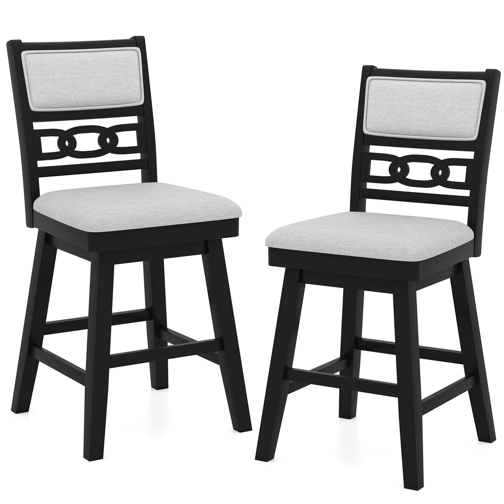 25 Inch Bar Stools Set of 2 with Upholstered Backrest and 360¬∞ Rotation Seat-Black