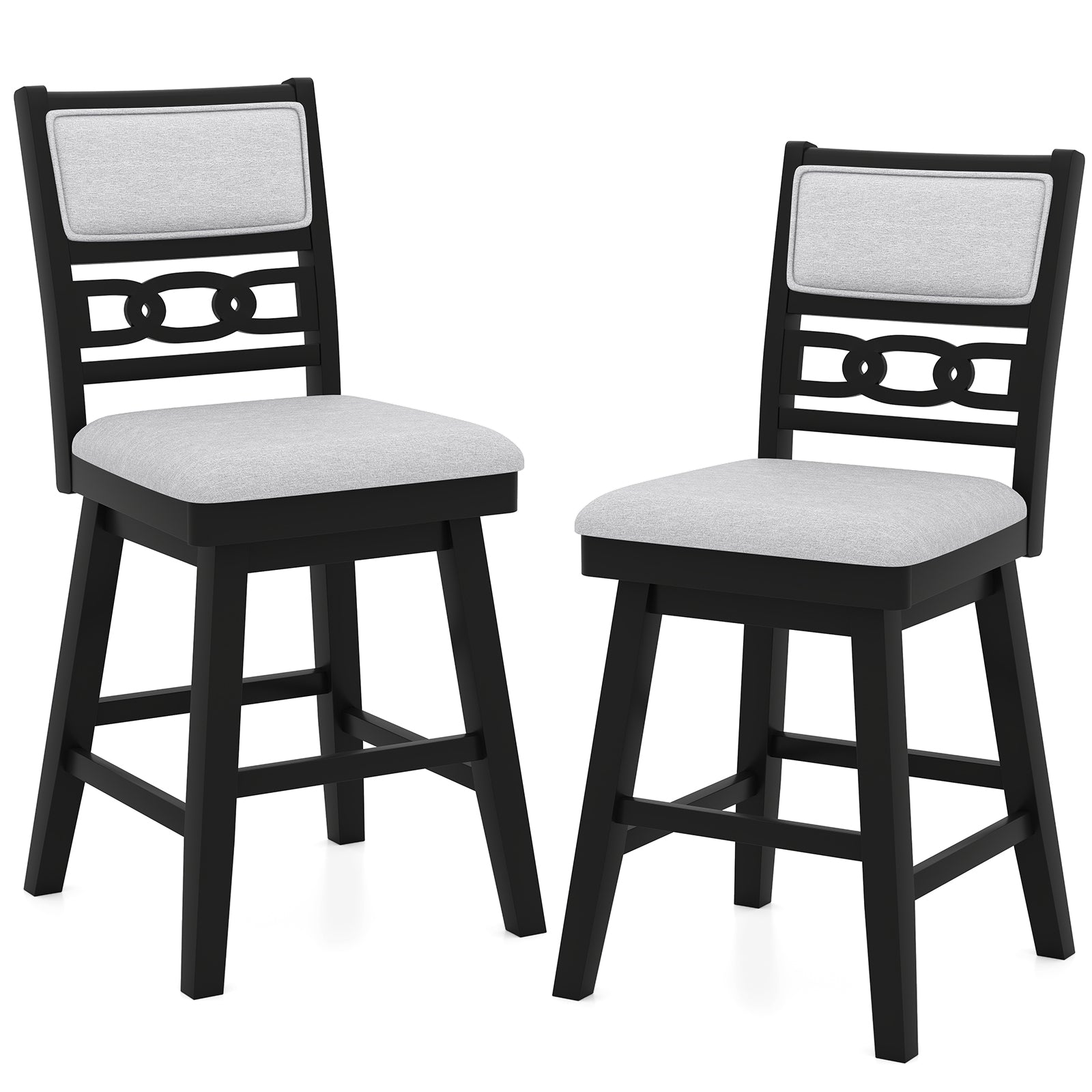 25 Inch Bar Stools Set of 2 with Upholstered Backrest and 360¬∞ Rotation Seat-Black
