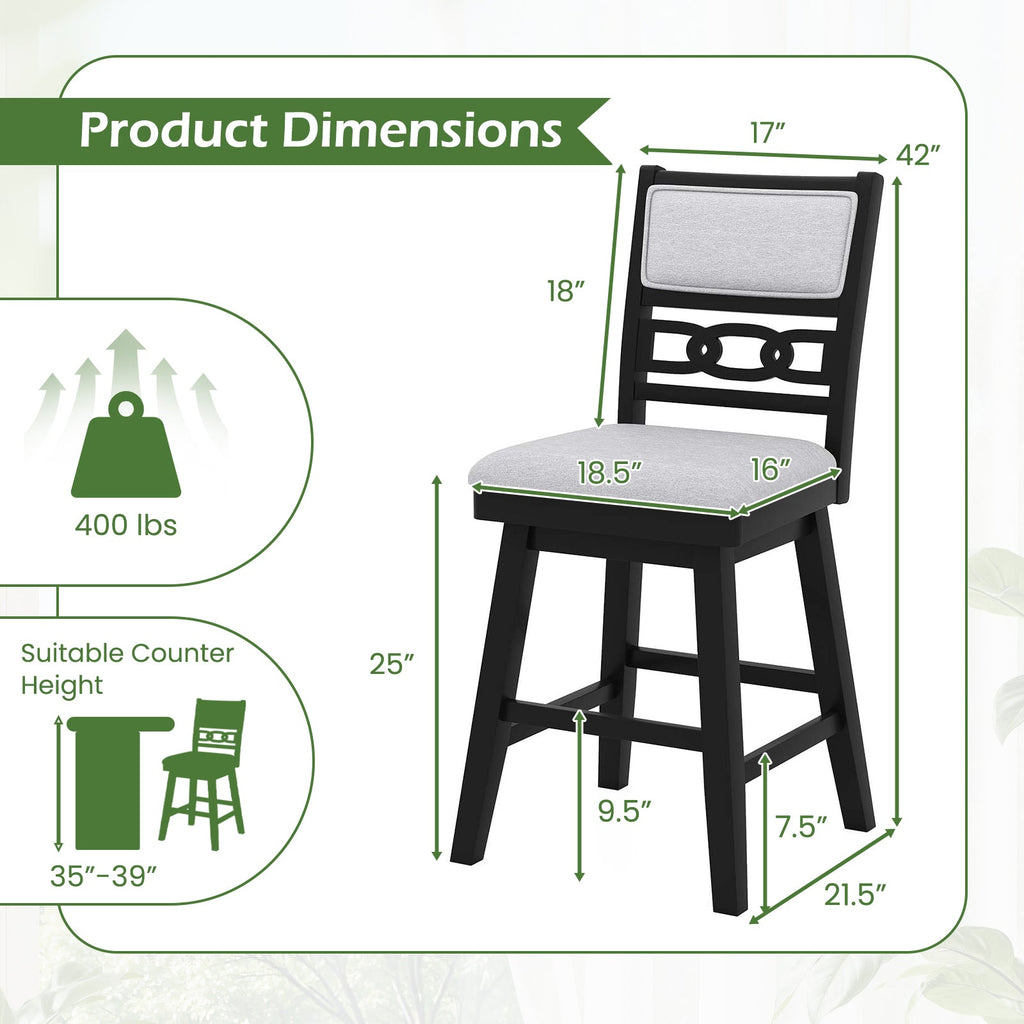 25 Inch Bar Stools Set of 2 with Upholstered Backrest and 360¬∞ Rotation Seat-Black