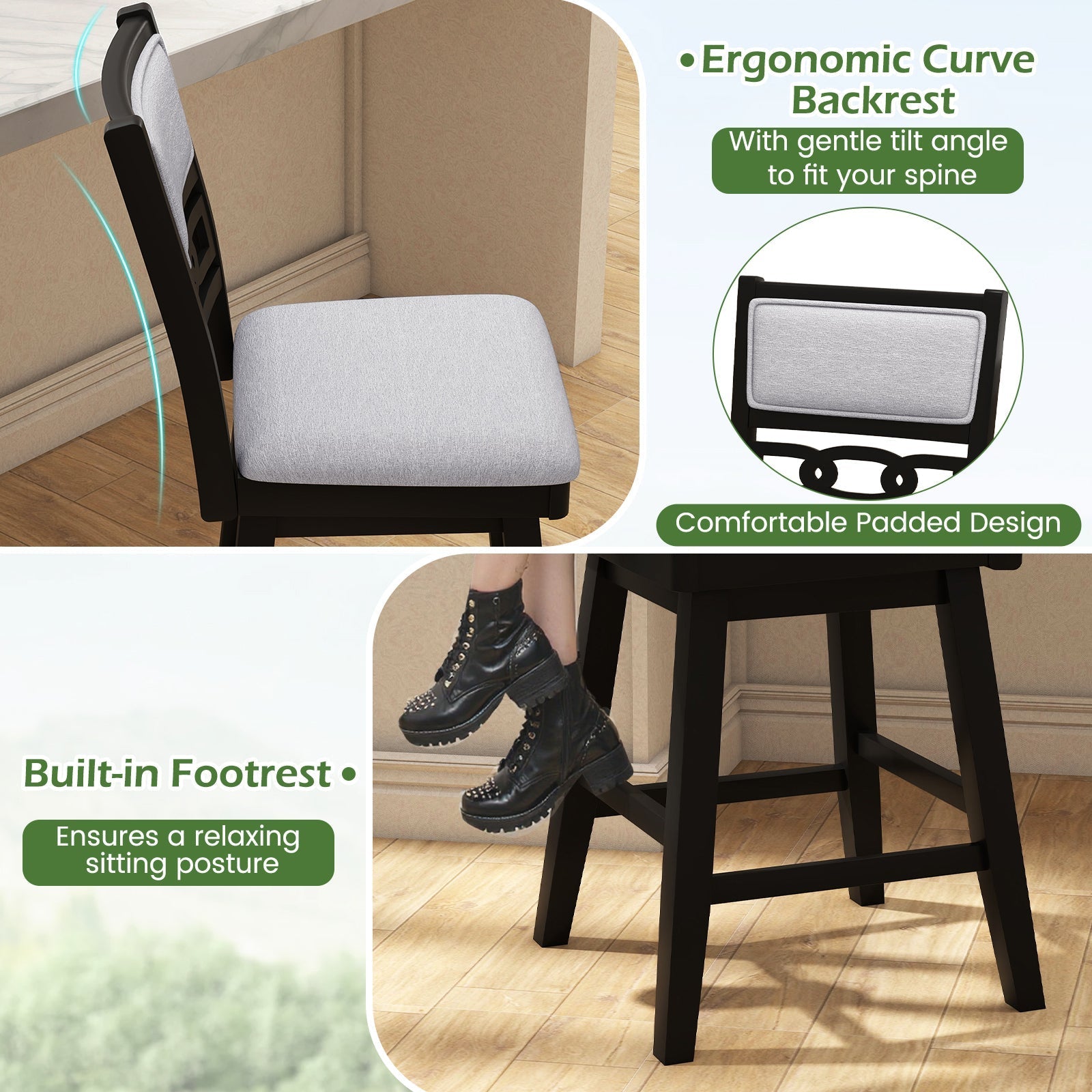 25 Inch Bar Stools Set of 2 with Upholstered Backrest and 360¬∞ Rotation Seat-Black