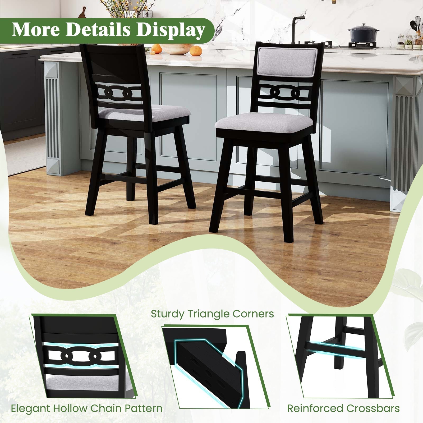 25 Inch Bar Stools Set of 2 with Upholstered Backrest and 360¬∞ Rotation Seat-Black