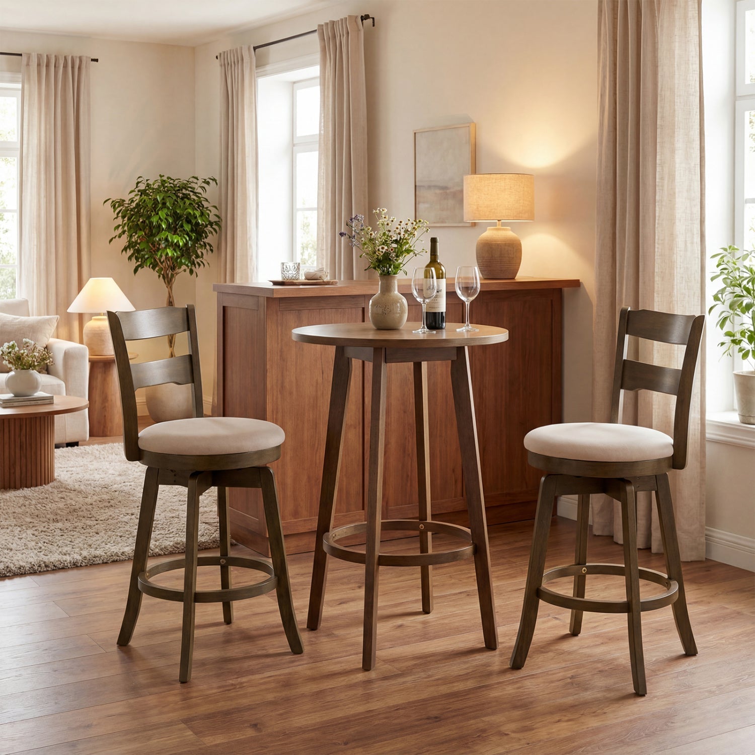 25 Inch Swivel Counter Barstools with Backrest & Upholstered Seat
