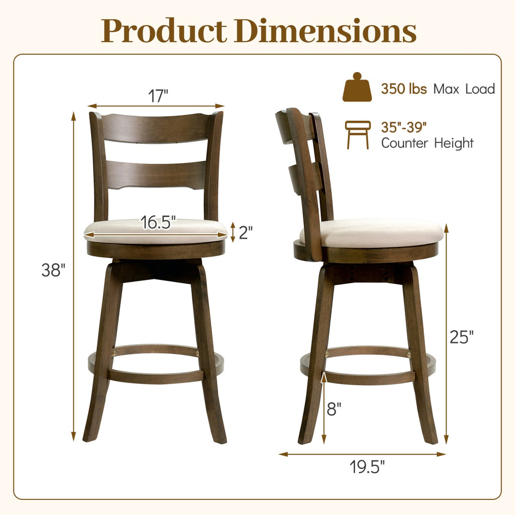 25 Inch Swivel Counter Barstools with Backrest & Upholstered Seat